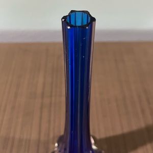 Vintage swung MCM Clear/Royal Blue Elephant foot Glass Vase